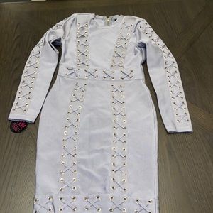 Hot Miami Styles silver long sleeve bandage dress